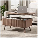JOINICE,Lift Top Coffee Table with Storage,Mid Century Modern Coffee Table,Fluted Wood Rectangle Center Table for Living Room,Home Office,Walnut