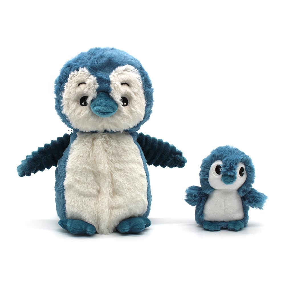PTIPOTOS by Les DEGLINGOS - GLISSOU Le Pingouin Maman & Bebe - Peluche Ultra Douce 2 en 1 - Cadeau Naissance Anniversaire Noel - 24CM - Bleue ET Blanche