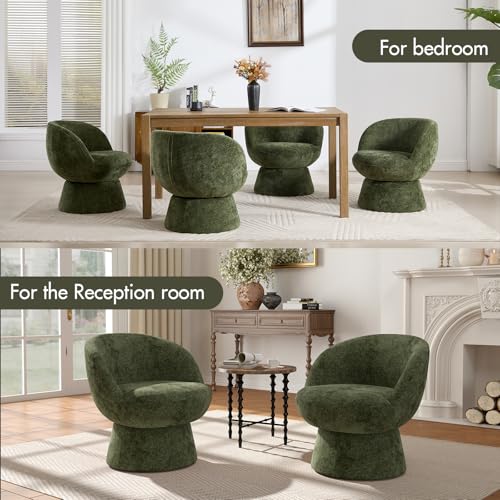Sillón giratorio redondo chenille verde miniatura 6