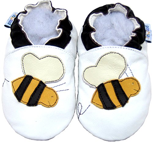 Jinwood Prewalk Baby Shoes Boy Girl Infant Children Kid Toddler Crib Boy First Walk Gift Bee White (12-18month, White)