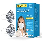 Lieferumfang: 15 Stück TECHNIMASK 2.0 - FFP2 Maske | Muster: Karo / Hygienisch verpackt in drei Polybeutel mit jeweils 5 Stück