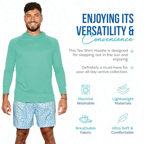 Banana Boat Men's Rash Guard Long Sleeve tee Shirt Hoodie for Men 100% Polyester Shirt | Waterproof | UV Protection UPF 50+ | Seafoam | Large4