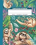  Composition Notebook: Sloth Mom And Baby In The Jungle - Zoo Animals Exercise Book & Journal , Back To School Gifts For Teens Girls Boys Kids Friends Students 8x10\" 110 Pages