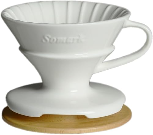 Juego de gotero de café con forma de V #2 de cerámica + bandeja de goteo (bandeja de madera)