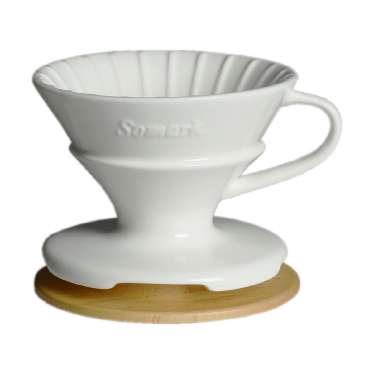 Somark Ceramic Pour Over Coffee Dripper with Wood Stand Contain the Last Coffee Drops
