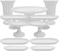 Kit Festa Completo Boleira Bandejas Vasos Mesa Decorativa Luxo Suporte Doces Aniversário Casamento(BR - BRANCO)