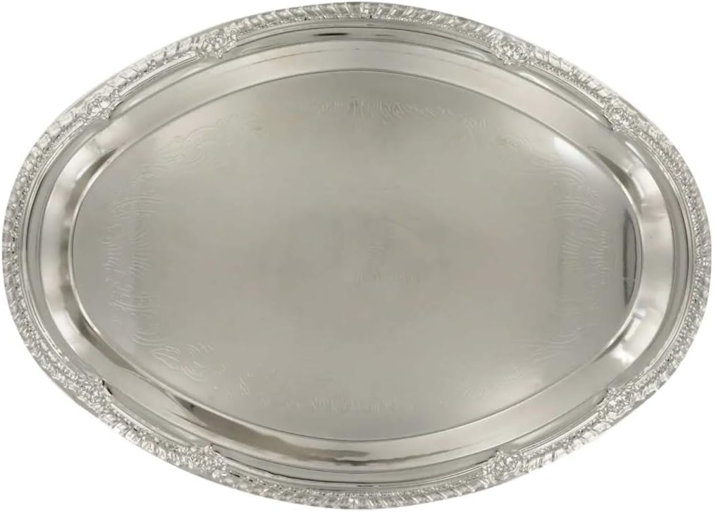 Oval Silver Nickel-Plated Serving Trays. Banquet Silver Wedding Dinner Party Platter. Charging Plates. Metal Banquet Serving Tray. Hors D’oeuvres and Desserts Tray. (9x12)