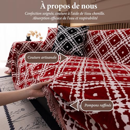 Housse de canapé rétro multifonctionnelle 180x360cm rouge - 6