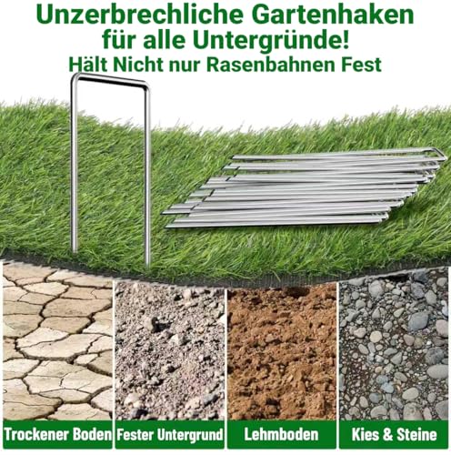 Amagabeli Anti-Rost Erdanker Aus Gehärtetem Stahl Gartenheftklammern Bodenanker für Unkrautvlies Gartenvlies Zaun (200 Stück X 150mm) – Ansicht 5