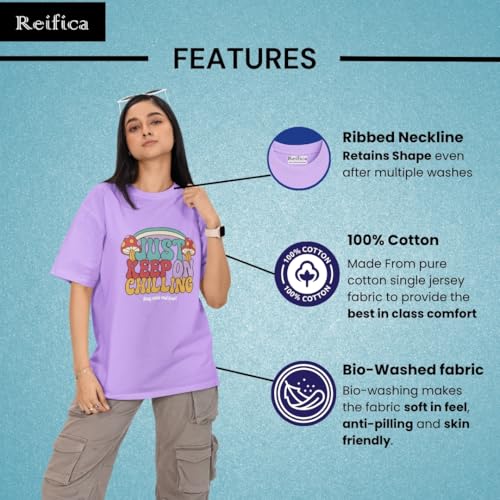 Image of Reifica 100% Pure Cotton Oversized Loose Fit Tshirts for Women