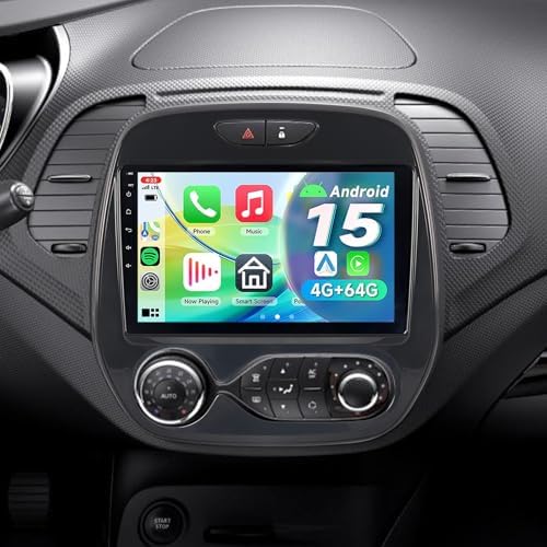 9" IPS Android 15 Car Stereo Radio for Renault Captur 2013-2019, 4+64GB Head Unit, Bluetooth 5.4 WiFi 6, Wireless CarPlay Android Auto, GPS Navigation, DSP, FM/RDS, SWC, HD Rear Camera