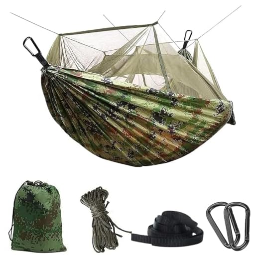 Rede de Acampamento com Mosquiteiro Portátil Dobrável Rede de Árvore Tenda Cama de Viagem com Alças de Árvore Fortes Ganchos Saco de Armazenamento Oliva Rede Portátil Anti-Capotamento,Rede de Nylon