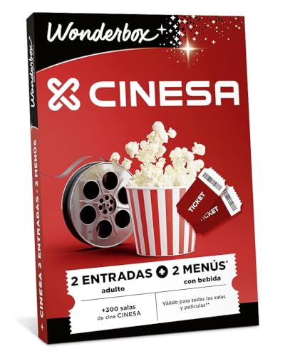 WONDERBOX - Caja Regalo - Cine + menú para 2 Personas - 2 entradas de Cine + 2 menús Compuesto por Palomitas y Bebidas para 2 Personas - Válido Durante 3 años y 3 Meses