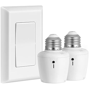 SURAIELEC Remote Control Light Socket, Wall Mount Switch, E26 E27 Lamp Socket, No Wiring, 100FT Range, Wireless Light Switch for Lamps, Pull Chain Light Fixture 1 Remote+2 Sockets, Shorter Version