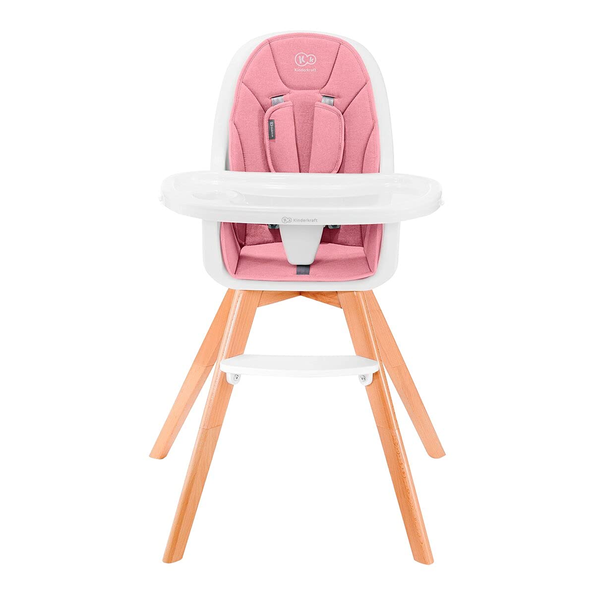 Kinderkraft Seggiolone Pappa TIXI, Gambe In Legno, Ergonomico, Vassoio Regolabile, Poggiapiedi, 6 Mesi fino a 5 Anni, Rosa