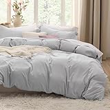 Bedsure Light Grey Duvet Cover Queen Size - 3 Pieces Prewashed Cotton-Like Extra Soft Bedding Set, Includes 1 Duvet Cover 90x90 Inches with Zipper Closure & 2 Pillow Shams, Comforter Not Included