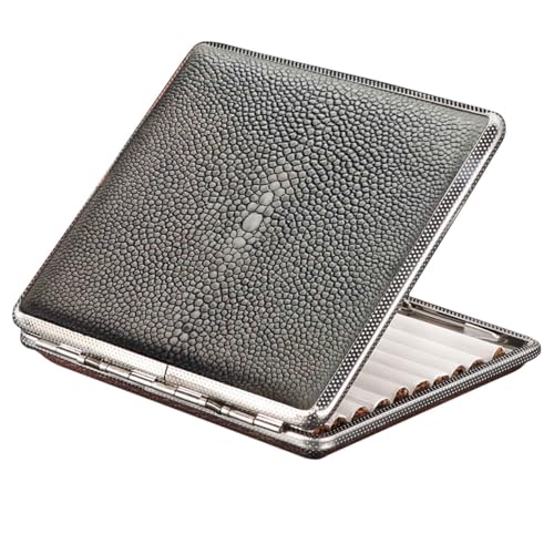 ヴィンテージPUレザーシガレットケース、レギュラーサイズのタバコ20本収納可能なメタルホルダーボックス、防水・耐衝撃設計、男女兼用(A)