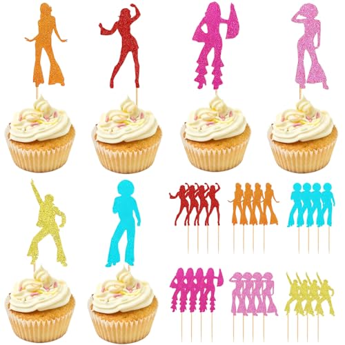 SSKHE 24 unidades de decoração para bolos de discoteca dos anos 70, decoração alegre dos anos 70, decoração para festas temáticas, discoteca, música, decoração de casamento, festa de aniversário.