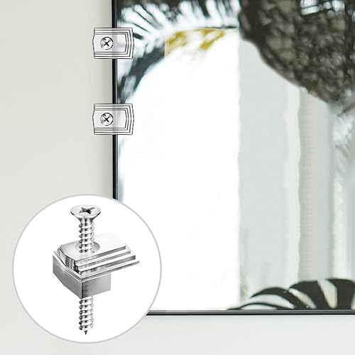 Miniatura 7 de Kit de clips de soporte de espejo, paquete de 48 ganchos de plástico transparente para espejos, kit de clips de retención de vidrio con tornillos