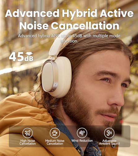 Image of Edifier ES850NB Active Noise Cancelling Headphones, Over Ear Bluetooth Headset, 92H Playtime Wired & Wireless Hi-Res Audio Certified, Fast Charging Clear Calls for Home Office Travel - Ivory