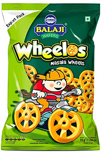 Comlinks LLC Balaji Snacks Wheelos - Masala Cereal Pellet Crunchy WafersChips Full of Flavor & Spices - Product of India - Pack of 6x55gms
