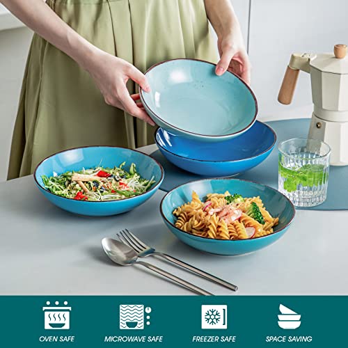 vancasso Navia Oceano Pasta Bowl Soup Bowl Set 8in Ceramic Soup Plate, Stoneware Vintage Look Blue Dinnerware Tableware, 900 ml Ramen Noodle Bowl Set of 4 - Image 5