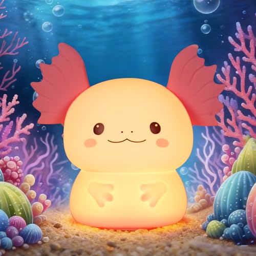 Yiliaw Axolotl Nachtlicht Kinder Dimmbar Farbwechsel Nachtlampe Kinder Touch Weiches Silikon Nachtlicht USB Aufladbar Schlummerleuchte Baby