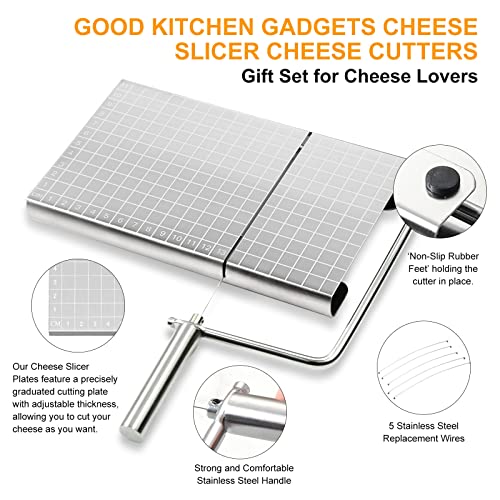 Cheese Slicer With Wire, Cheese Cutter, Cheese Slicers For Block Cheese Heavy Duty, Stainless Steel Cheese Slicer With 5 Replacement Wires #TOP3