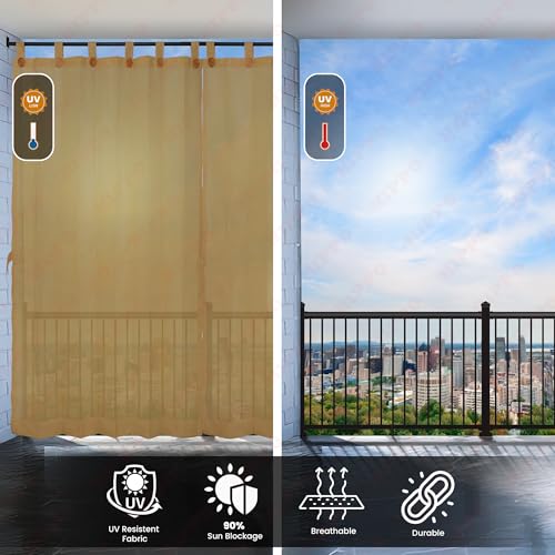 Image of HIPPO 180 GSM HDPE Outdoor Loop Curtain for Balcony & Patio Sun Blocking, UV Protection & Light-Filtering Curtains(Sand-Dune- 4.5FTX8FT) Pack of 1