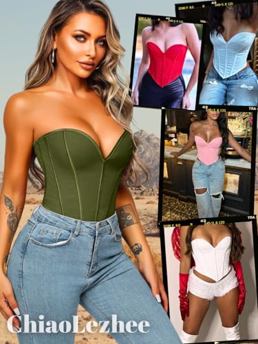 Image of ChiaoLezhee Heart Corset Top For Women, Sexy Concert Outfits Going Out, Strapless Crop Top, Overbust Bustier