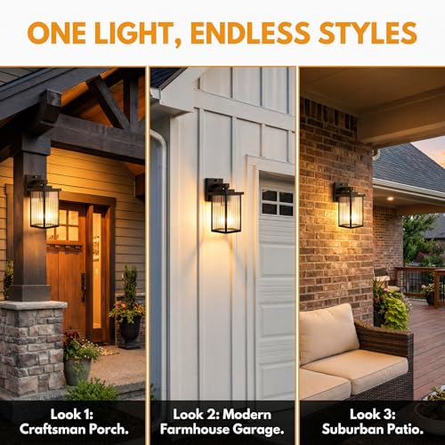 Image of Dusk to Dawn Outdoor Wall Light Fixture, Waterproof Exterior Porch Light with Tempered Glass for House Front Door Garage Patio