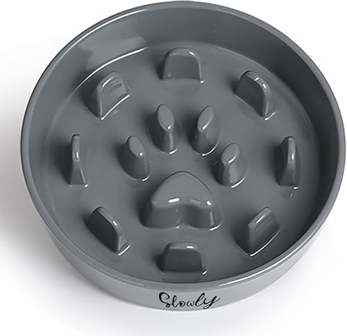 Miniatura 7 de Cuencos para perros de alimentación lenta, cuenco de cerámica de granja para razas pequeñas y medianas, color gris