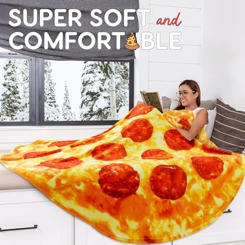 Image of Zulay Kitchen Pepperoni Pizza Blanket - Novelty Big Pizza Throw for Adults and Kids - Premium Soft Flannel Round Pepperoni Design for Indoors, Outdoors, Home & More, 285 GSM - 60 Inches