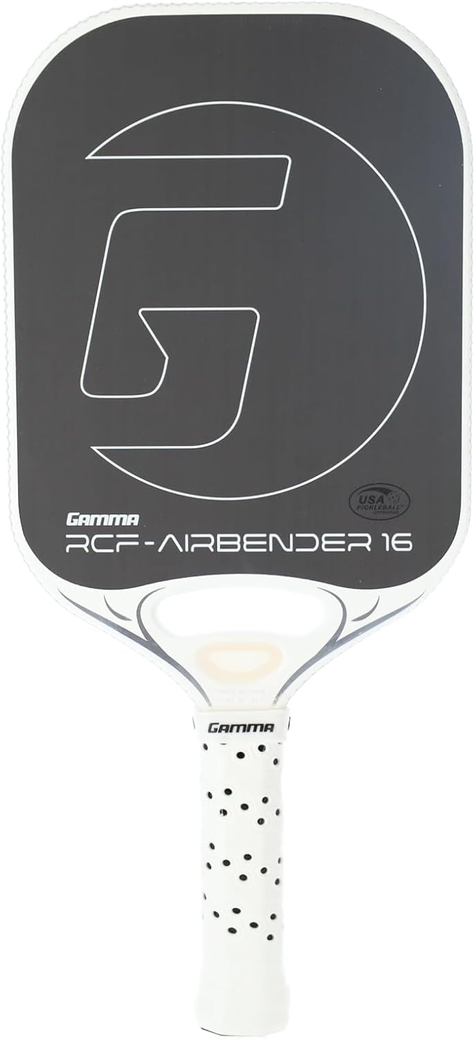 GAMMA RCF Airbender Pickleball Paddle, Raw Carbon Fiber, Customizable Handle Weight System & Aerodynamic Open Throat w/Shock Absorbing Gel Insert, 22mm,16mm, 13mm, & 10mm