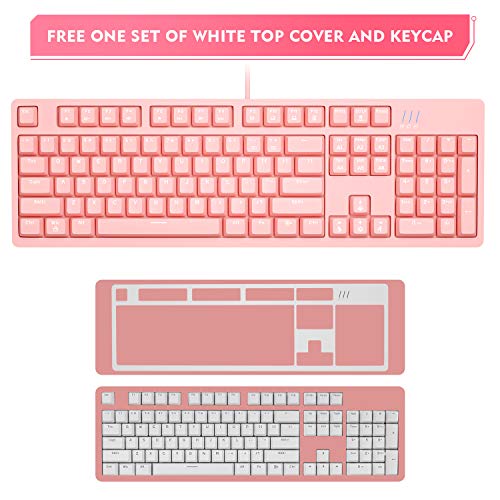 Magegee Mechanical Pink Gaming Keyboard Mk-Armor Led Rainbow Backlit And Wired Usb 104 Keys Keyboard With Blue Switches, For Windows Pc Laptop Game(Pink&White) #TOP1