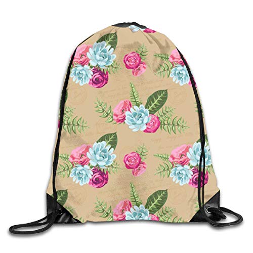 Shenguang Patrón Vintage sin Costuras con Flores pintadas con cordón Mochila Deportiva