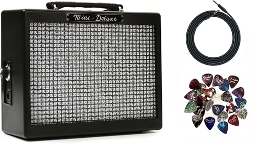 Fender MD20 Mini Deluxe Guitar Amplifier Bundle with Instrument Cable and Picks - Black