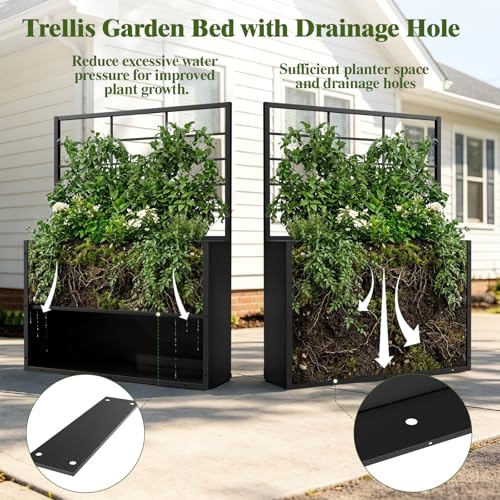 Diyfire Metal Planter Box with Trellis, 35" Lx11.8 Wx47 H Metal Raised Garden Bed with Trellis and Drainage Holes, Outdoor Standing Flower Bed for Climbing Plants,Vegetables,and Vines by Diyfire - Used condition - Image 3