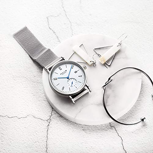 Image of FEICE Men's Automatic Watch Mechanical Watch Minimalist Bauhaus Casual Watches for Men Analog Stainless Steel Leather Band Waterproof #FM201 (Sliver)