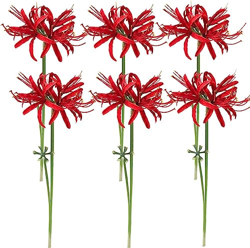 Image of 6 Stems 26.38 Inch Artificial Lycoris Radiata Spider Lily Flowers for Home Garden Decoration Red