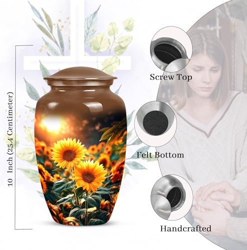 Image of Sunflower Urns for Human Ashes - Sunset Cremation Urns for Human Ashes Adult Male - Yellow Sunflower Urn for Adult Man and Women - Large Decorative Urn for Mom and Dad 10inch
