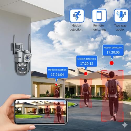 Image of DDLC 6MP Smart WiFi Dual Lens Outdoor PTZ CCTV Camera | 360 Rotation | Color Night Vision | Motion Detection | Two Way Audio | Wireless Home Security with Mobile App V380 Pro (Dual Lens PTZ)