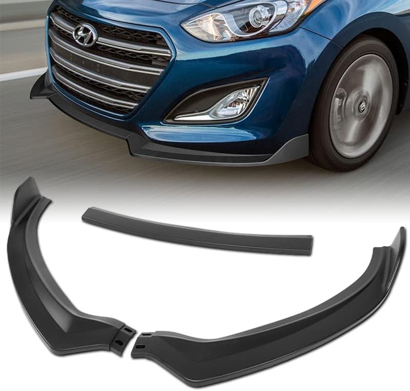 EPARTS ABS Plastic 3PCS STP-Style Front Bumper Lip Splitter Body Kit Trim Protection Compatible with 2013-2017 Elantra GT Hatchback (Painted Carbon Style)