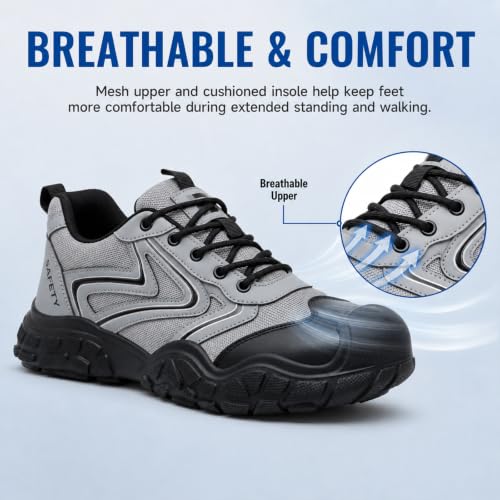 Image of Steel Toe Work Shoes for Men Lightweight Safety Shoes | Puncture Resistant, ASTM, Comfortable, Construction Industrial, Warehouse, Logistics, Factory, Workshop, Packing, Maintenance