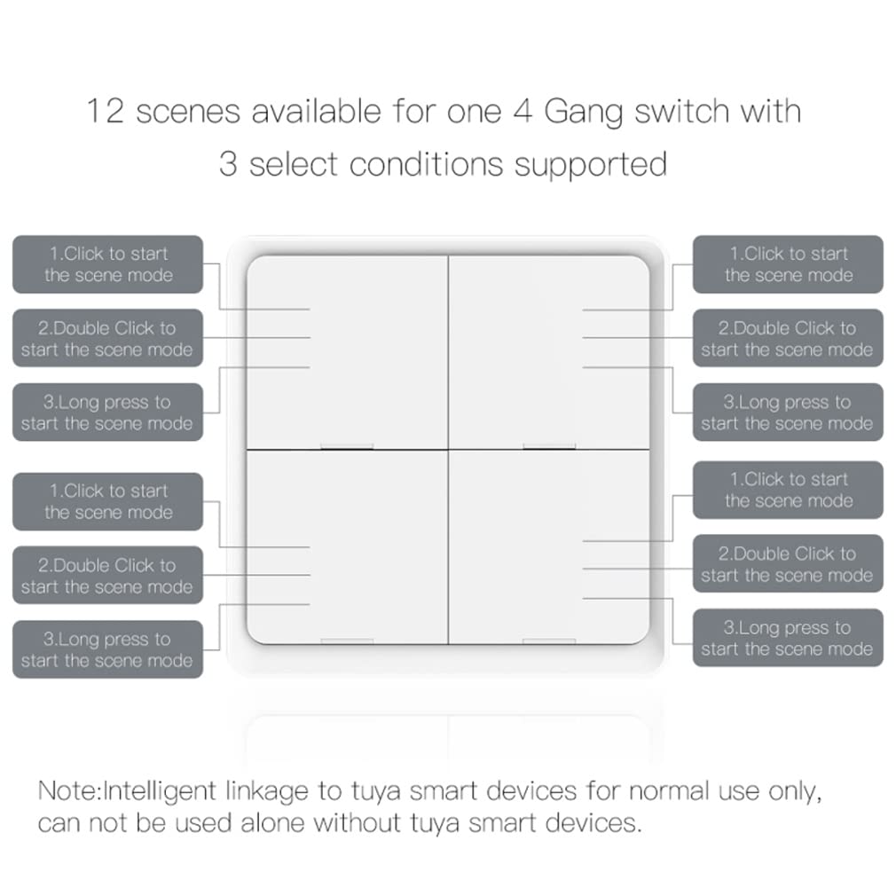 XRC TECH 4 Gang Tuya ZigBee Wireless 12 Interruptor de escena Controlador de botón de automatización del hogar inteligente Interruptor de escenario para Tuya APP Dispositivos inteligentes (blanco)