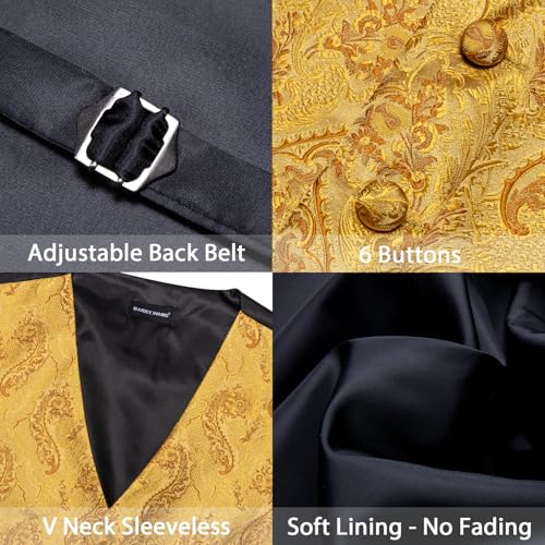 Image of Barry.Wang Men's Suit Vest Tie Bowtie Set Formal Silk Paisley Waistcoat Hanky Cufflinks Lapel Pin Set Wedding Party 7PCS