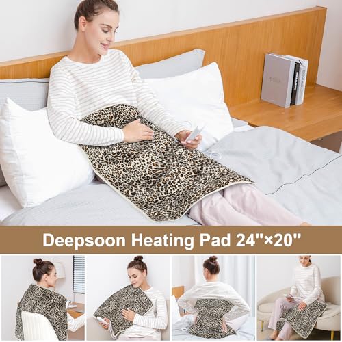Image of Deepsoon Heating Pad,Electric Heating Pads for Back,Neck,Moist Heating Pad for Abdomen Shoulder Knee Legs,Dry /Moist Heat&Auto Shut Off,Mother's Day Birthday for Men and Women,Leopard Print,24x20 Inch