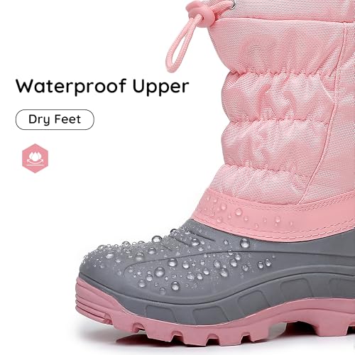 Apakowa Boys Girls Winter Snow Boots – Waterproof Insulated Cold Weather Boots with Side Zipper, Drawstring Closure & Anti-Slip Sole2