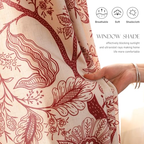 Image of ISAENNE Designer Elegant Linen Printed Curtains,2 Panels,94 inchx65 inch-Ruyi A | Vintage French Cottage Curtain with Grommets 94 inch long,Red Floral Pattern Draps,kitchen Bedroom Living Room Window