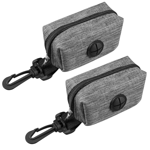 2 Piezas Gris Dispensador Bolsas Caca Perro, 16x15x2.5cm Portátil Porta Bolsas de Excrementos, Tela Oxford Soporte Bolsas Excrementos Perros, para Caminar Cachorros, Viajes, Paseos Imprescindible